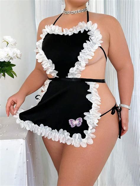 Sexy Two Piece Plus Size Women Outfit With Heart Shaped Epaulettes And Color Block Patchwork