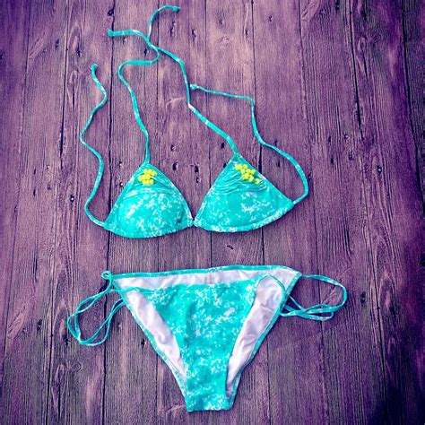 Women Bikini Blue Triangle Swimsuit Low Waist Brazilian Beaded Jewelry Bathing Green Swimwear