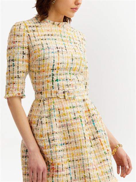 Oscar De La Renta Belted Tweed Dress Farfetch Designer Party Dresses