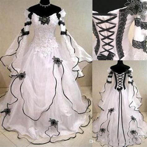 Rea Image White And Black Lace Organza Off Shoulder Victorian Wedding