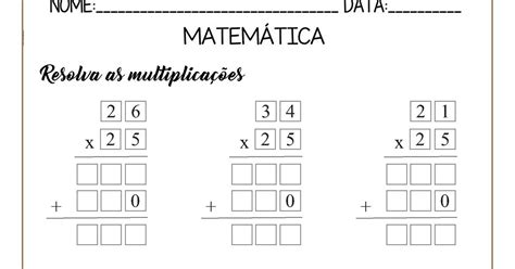 S Continhas Atividade De Multiplica O Dois Algarismos