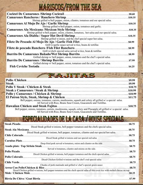 El Patron Mexican Food Restaurant Menus In Altadena California United