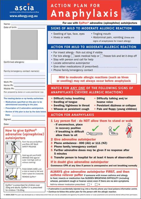 ASCIA Action Plan Anaphylaxis