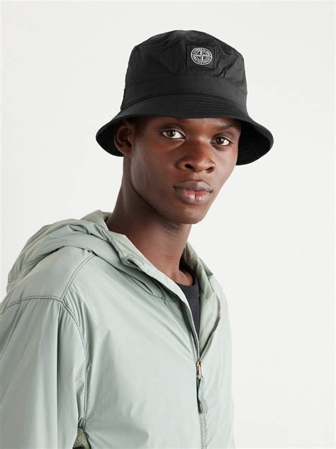 Stone Island Logo Appliquéd Shell Bucket Hat Black Stone Island