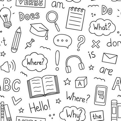 Seamless Pattern Of Learning English Doodle Language School In Sketch