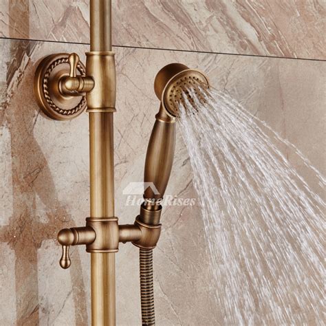 8 Shower Faucet Brushed Antique Brass Gold Rain Shower 2 Handle