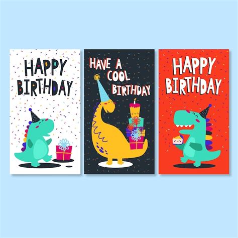 Tarjetas de feliz cumpleaños de dinosaurio Vector Premium