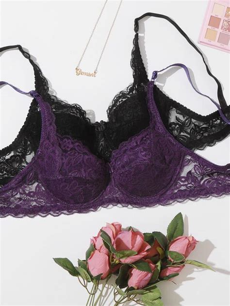 2pack Floral Lace Underwire Bra Set Shein Eur