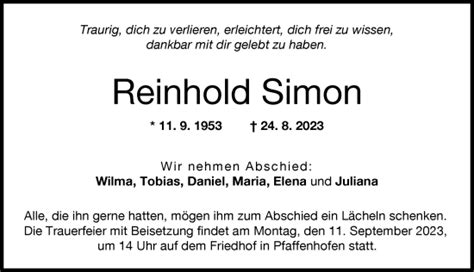 Traueranzeigen Von Reinhold Simon Augsburger Allgemeine Zeitung