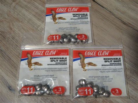 3 Packs Eagle Claw Removable Lead Split Shot Size 3 Sinkers 11 Per