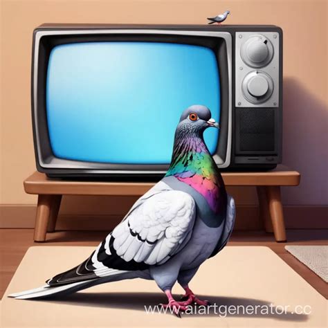 Pigeon Watching Television Curious Bird Engrossed In Tv Entertainment
