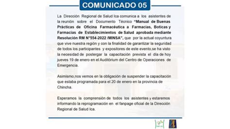 Comunicado 05 Noticias Dirección Regional de Salud de Ica