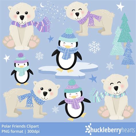 Polar Bear Clipart, Penguin Clipart, Bear Clip Art, Winter, Printable ...