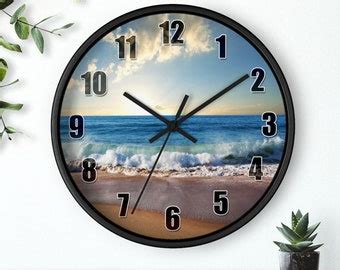 In Wall Clock Beach Crashing Waves On Shore Tropical Coastal Modern