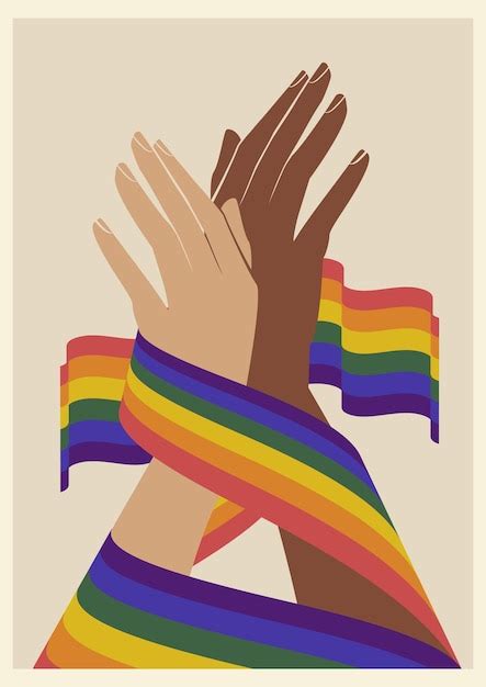 Premium Vector Hand Holding Together Rainbow Lgbt Flag Pride Month