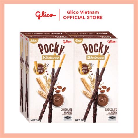 Combo 4 hộp Bánh que Glico Pocky Wholesome Chocolate Almond phủ kem