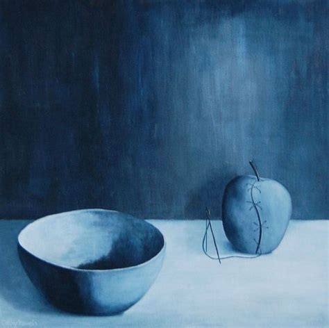 Surreal Apple Still Life Blue By Cathysavelspaintings On Etsy