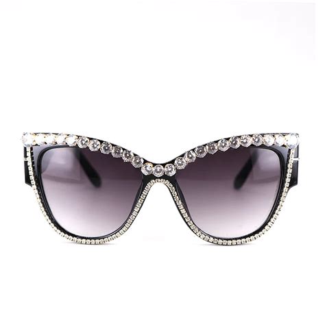 Cat Eyes Sunglasses Fashion Rhinestone Women Oversize Shield Crystal