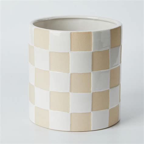 Checkered Ceramic Planter With Two Tone Glaze Etsy