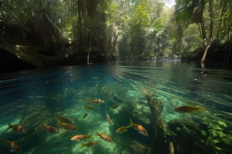 Premium Ai Image Tropical Freshwater Ecosystem With Lush Vegetation