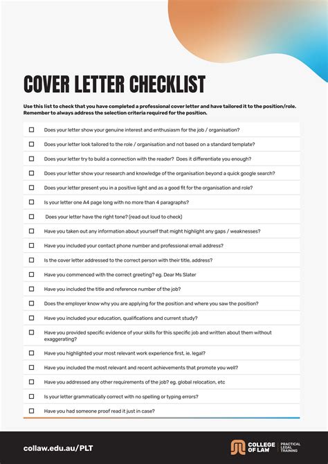 The Ultimate Cover Letter And Resume Checklist By The College Of Law