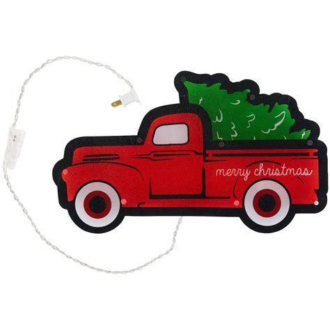 Shimmering Red Truck Lighted Hanging Decoration PVC 14 In By Holiday