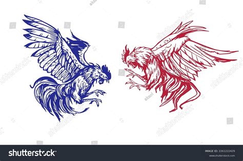 Rooster Fighing Angry Hand Drawn Vector Stock Vector (Royalty Free ...