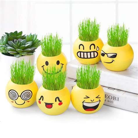 1 Pc Expression Long Grass Head Doll Micro Landscape Diy Mini Plant Decoration Grass Planting