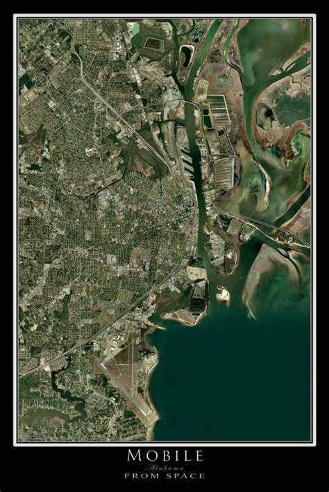 The Mobile Alabama Satellite Poster Map | Aerial, Aerial view, Map poster