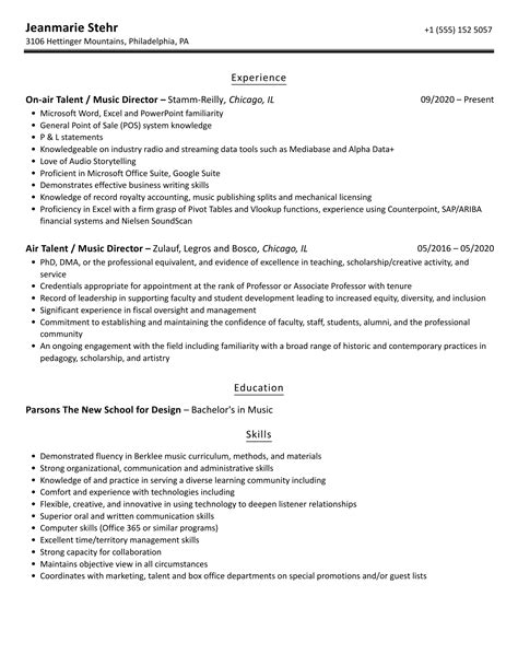 Music Director Resume Samples | Velvet Jobs