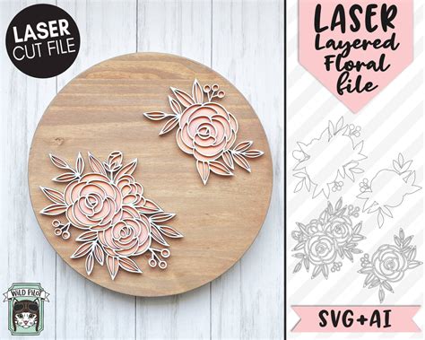 Flower Laser Cut File Svg Floral Laser File Laser Svg Files Layered Flower Laser Cut File Svg