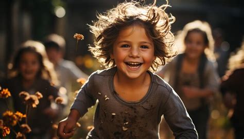 Premium Photo | Smiling children playing outdoors enjoying carefree ...