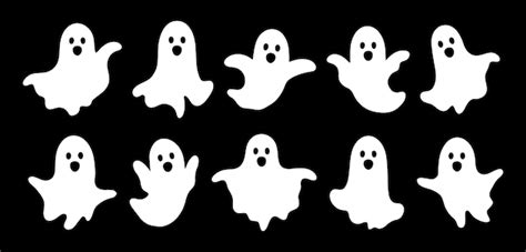 Premium Vector Set Scary And Funny Ghosts With Faces Halloween Silhouettes White Ghost