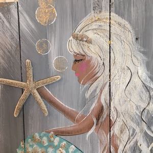 Aqua Mermaid On Old Recycle Wood Fence Etsy