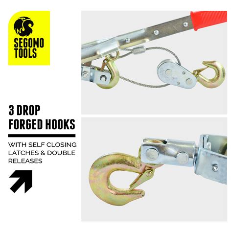 Segomo Tools 2 And 4 Ton Ton Heavy Duty 3 Hook Steel Cable Dual Gear Power Ratchet Come Along