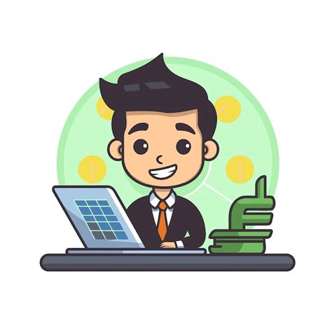 Premium Vector Businessman With Laptop Vector Illustration In Cartoon