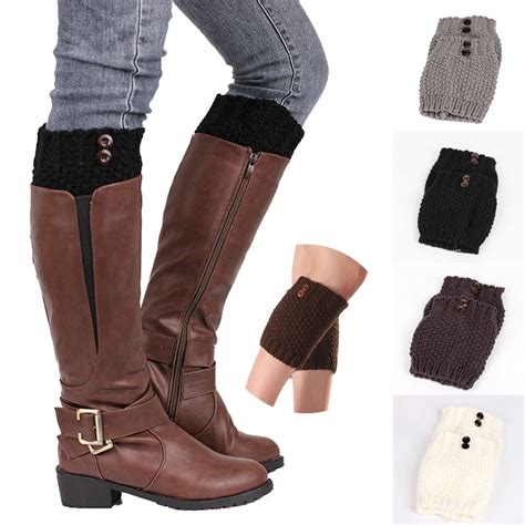 6 Colors Women Knit Leg Warmer Short Boot Cuffs Buttons Crochet Boot