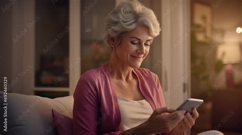 Relaxed Mature Old S Woman Older Middle Aged Female Customer Holding