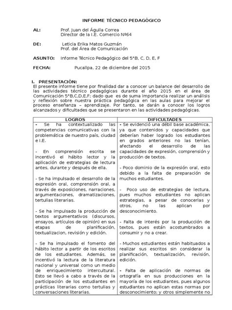 Ejemplo De Informe Tecnico Pedagogico Secundaria Printable Templates Free