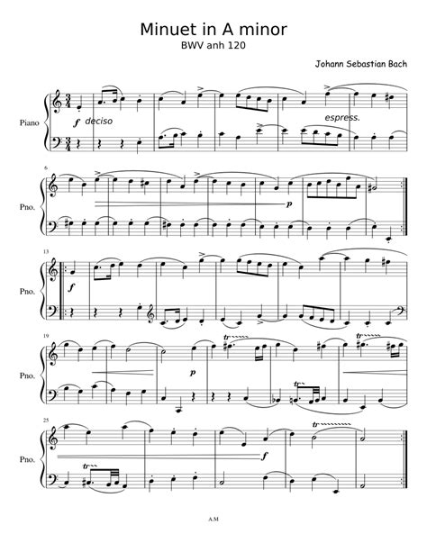 Minuet In A Minor Sheet Music For Piano Violin Solo