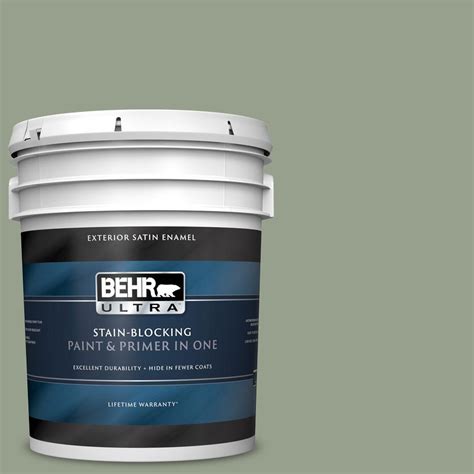 BEHR ULTRA 5 Gal N390 4 Bitter Sage Satin Enamel Exterior Paint And