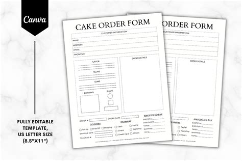 Custom Cake Order Form Template B&W 1 Graphic by Sundiva Design ...