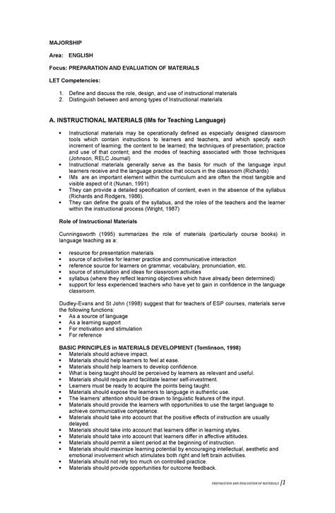 Preparation and Evaluation of IMs - MAJORSHIP Area: ENGLISH Focus ... 