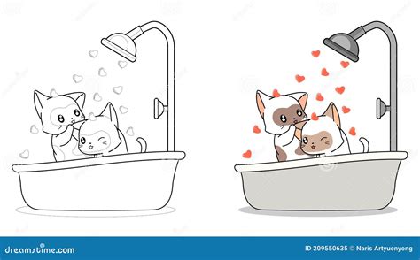 Couple Cat are Bathing Cartoon Coloring Page Stock Vector - Illustration of beautiful, element ...