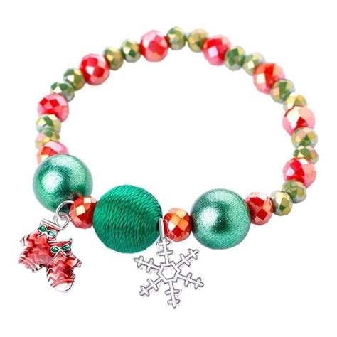 Bracelet Perles de Noël avec Pendentif Nacré Couleurs Mélangées Flocon