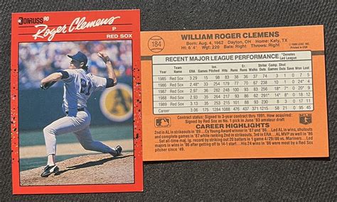 1990 DONRUSS ROGER CLEMENS RED SOX 184 NM MT EBay