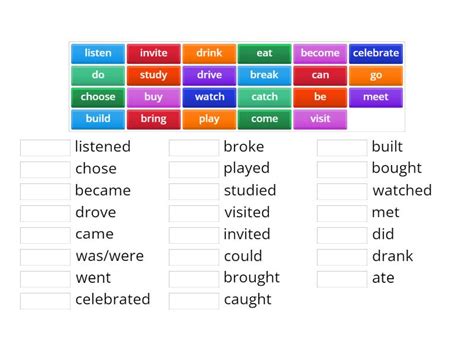 Regular And Irregular Verbs Past Simple Une Las Parejas