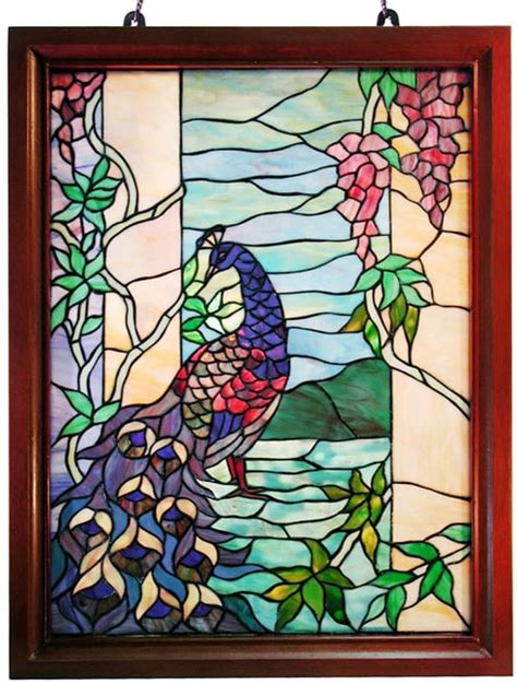 Tiffany Style Peacock Wood Framed Window Panel 1017060 Shopping Great Deals