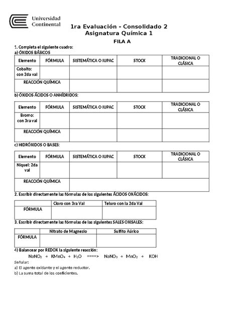 Resolución FILA A Practica Quimica Inorganica 1ra Evaluación