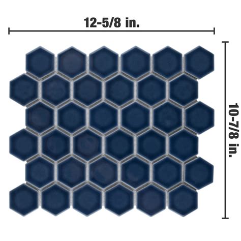 Hudson Due 2 Hex Denim Blue 10 7 8 In X 12 5 8 In Porcelain Mosaic Tile Merola Tile